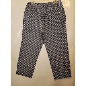 Belle Kim Garvel Crop Pants Sz 12 Black White Plaid Pull On Stretch Straight